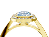 Yellow gold Fancy Blue Emerald Cut Halo Bezel Diamond Pave Band Ring_16