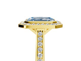 Yellow gold Fancy Blue Emerald Cut Halo Bezel Diamond Pave Band Ring_17