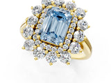 Yellow gold Fancy Blue Emerald Cut Halo Cluster Diamond Ring with Pave Band and Four-Prong Setting_13