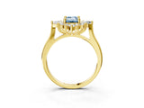 Yellow gold Fancy Blue Emerald Cut Halo Diamond Cluster Ring with Marquise and Round Stones on a White Gold Band with Prong Setting_3