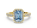 Yellow gold Fancy Blue Emerald  Cut Halo Diamond Engagement Ring with Pave Band and Four-Prong Setting_28
