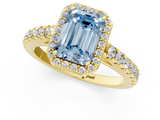 Yellow gold Fancy Blue Emerald  Cut Halo Diamond Engagement Ring with Pave Band and Four-Prong Setting_29