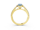 Yellow gold Fancy Blue Emerald  Cut Halo Diamond Engagement Ring with Pave Band and Four-Prong Setting_31