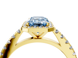 Yellow gold Fancy Blue Emerald  Cut Halo Diamond Engagement Ring with Pave Band and Four-Prong Setting_32