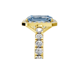 Yellow gold Fancy Blue Emerald  Cut Halo Diamond Engagement Ring with Pave Band and Four-Prong Setting_33