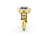 Yellow gold Fancy Blue Emerald Cut Halo Diamond Engagement Ring with Pave Split Shank and Four-Prong Setting_2