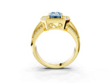 Yellow gold Fancy Blue Emerald Cut Halo Diamond Engagement Ring with Pave Split Shank and Four-Prong Setting_3