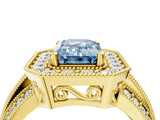 Yellow gold Fancy Blue Emerald Cut Halo Diamond Engagement Ring with Pave Split Shank and Four-Prong Setting_4