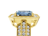 Yellow gold Fancy Blue Emerald Cut Halo Diamond Engagement Ring with Pave Split Shank and Four-Prong Setting_5