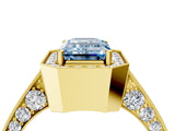 Yellow gold Fancy Blue Emerald Cut Halo Diamond Engagement Ring with Split Shank Band and Four-Prong Setting_4