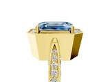 Yellow gold Fancy Blue Emerald Cut Halo Diamond Engagement Ring with Split Shank Band and Four-Prong Setting_5