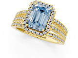 Yellow gold Fancy Blue Emerald  Cut Halo Diamond Engagement Ring with Split Shank and Four-Prong Setting_21