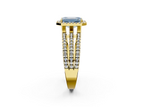 Yellow gold Fancy Blue Emerald  Cut Halo Diamond Engagement Ring with Split Shank and Four-Prong Setting_22