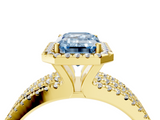 Yellow gold Fancy Blue Emerald  Cut Halo Diamond Engagement Ring with Split Shank and Four-Prong Setting_24