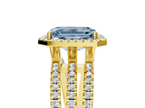 Yellow gold Fancy Blue Emerald  Cut Halo Diamond Engagement Ring with Split Shank and Four-Prong Setting_25