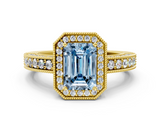 Yellow gold Fancy Blue Emerald  Cut Halo Diamond Pave Band Ring with Four-Prong Setting_76