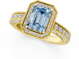 Yellow gold Fancy Blue Emerald  Cut Halo Diamond Pave Band Ring with Four-Prong Setting_77