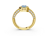 Yellow gold Fancy Blue Emerald  Cut Halo Diamond Pave Band Ring with Four-Prong Setting_79