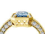 Yellow gold Fancy Blue Emerald  Cut Halo Diamond Pave Band Ring with Four-Prong Setting_80
