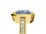 Yellow gold Fancy Blue Emerald  Cut Halo Diamond Pave Band Ring with Four-Prong Setting_81