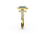 Yellow gold Fancy Blue Emerald  Cut Halo Diamond Pave Band with Four-Prong Setting_39
