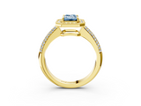 Yellow gold Fancy Blue Emerald  Cut Halo Diamond Pave Band with Four-Prong Setting_40