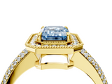 Yellow gold Fancy Blue Emerald  Cut Halo Diamond Pave Band with Four-Prong Setting_41