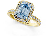 Yellow gold Fancy Blue Emerald Cut Halo Diamond Pave Band with Prong Setting_1