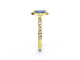 Yellow gold Fancy Blue Emerald Cut Halo Diamond Pave Band with Prong Setting_2