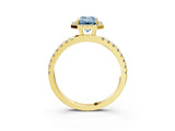 Yellow gold Fancy Blue Emerald Cut Halo Diamond Pave Band with Prong Setting_3