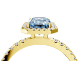 Yellow gold Fancy Blue Emerald Cut Halo Diamond Pave Band with Prong Setting_4