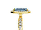 Yellow gold Fancy Blue Emerald Cut Halo Diamond Pave Band with Prong Setting_5