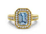 Yellow gold Fancy Blue Emerald  Cut Halo Diamond Ring with Pavé Band and Four-Prong Setting_69