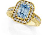 Yellow gold Fancy Blue Emerald  Cut Halo Diamond Ring with Pavé Band and Four-Prong Setting_70