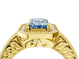 Yellow gold Fancy Blue Emerald  Cut Halo Diamond Ring with Pavé Band and Four-Prong Setting_73