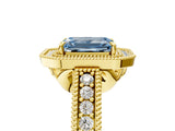 Yellow gold Fancy Blue Emerald  Cut Halo Diamond Ring with Pavé Band and Four-Prong Setting_74