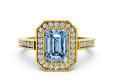 Yellow gold Fancy Blue Emerald  Cut Halo Diamond Ring with Pavé Band and Milgrain Prong Setting_33