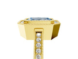 Yellow gold Fancy Blue Emerald  Cut Halo Diamond Ring with Pavé Band and Milgrain Prong Setting_38