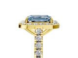 Yellow gold Fancy Blue Emerald Cut Halo Diamond Ring with Pavé Band and Three-Prong Setting_5