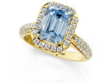 Yellow gold Fancy Blue Emerald Cut Halo Diamond Ring with Pavé Band_1