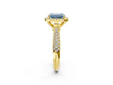 Yellow gold Fancy Blue Emerald Cut Halo Diamond Ring with Pavé Band_2