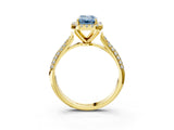Yellow gold Fancy Blue Emerald Cut Halo Diamond Ring with Pavé Band_3