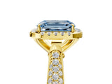 Yellow gold Fancy Blue Emerald Cut Halo Diamond Ring with Pavé Band_5