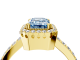 Yellow gold Fancy Blue Emerald  Cut Halo Diamond Ring with Pave Band and Four-Prong Setting_28