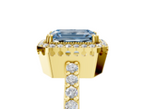 Yellow gold Fancy Blue Emerald  Cut Halo Diamond Ring with Pave Band and Four-Prong Setting_29