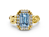Yellow gold Fancy Blue Emerald  Cut Halo Diamond Ring with Scrollwork Band and Four-Prong Setting_71