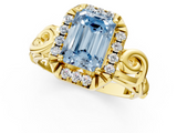 Yellow gold Fancy Blue Emerald  Cut Halo Diamond Ring with Scrollwork Band and Four-Prong Setting_72