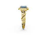 Yellow gold Fancy Blue Emerald  Cut Halo Diamond Ring with Scrollwork Band and Four-Prong Setting_73
