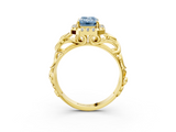 Yellow gold Fancy Blue Emerald  Cut Halo Diamond Ring with Scrollwork Band and Four-Prong Setting_74