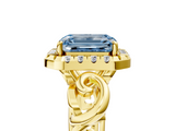 Yellow gold Fancy Blue Emerald  Cut Halo Diamond Ring with Scrollwork Band and Four-Prong Setting_76